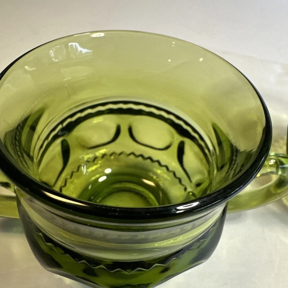 Set of Green Sugar and Creamer Dishes